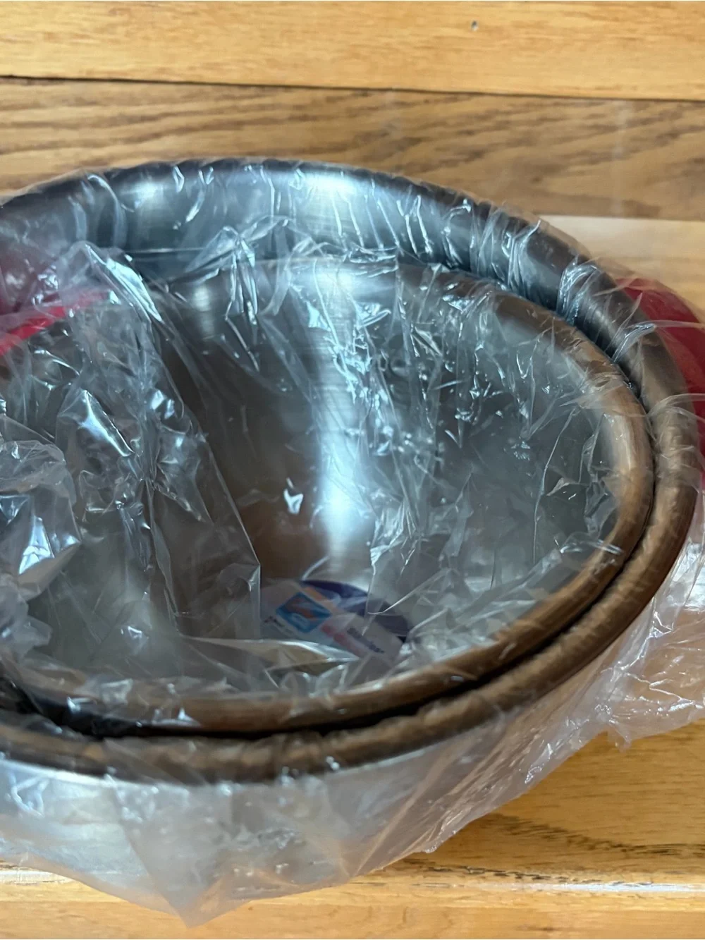 Stainless Steel Mixing Bowl Set with Red Silicone Grip
